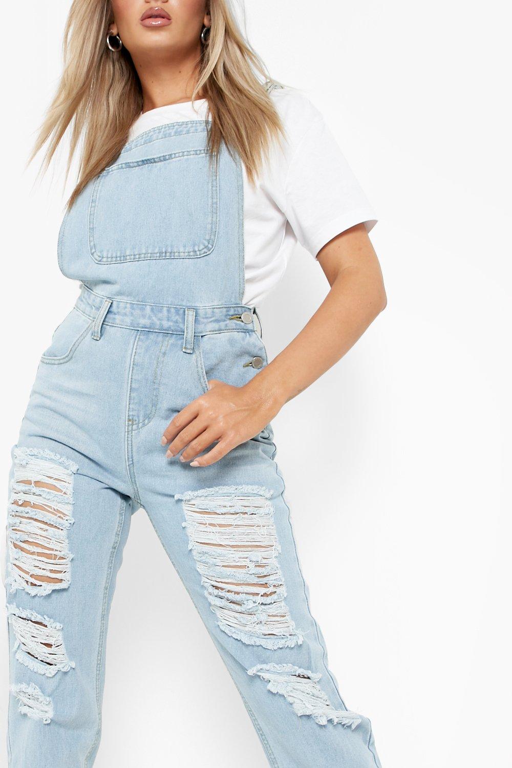 Slim ripped hot sale denim overalls